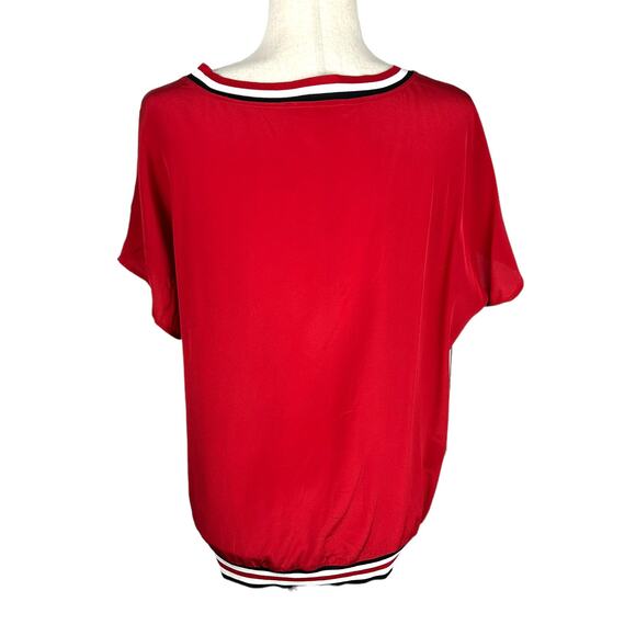 Claudia Strater Amsterdam 100% Silk Red Top Black Red White Detail Size M EUC - Picture 5 of 5